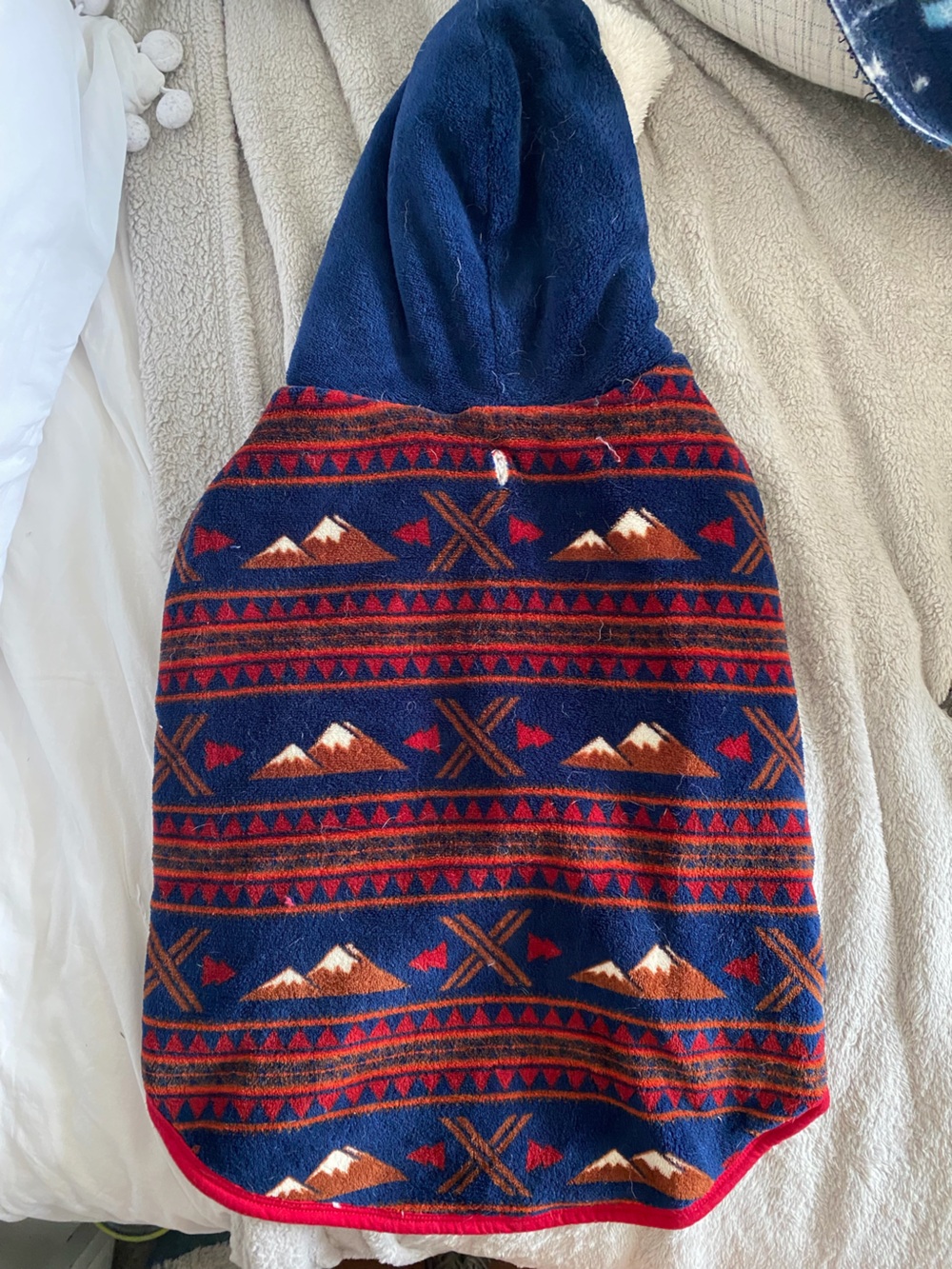 Vibrant Navy Dog Hoodie with Rust & Cream Mountain Pattern